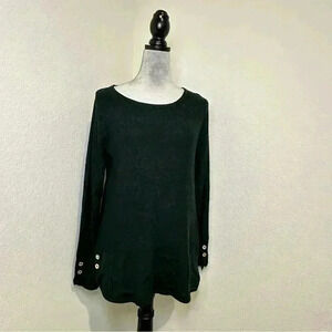 CALVIN KLEIN Solid Green Casual Crew Neck Sweater Button Decor Size Medium